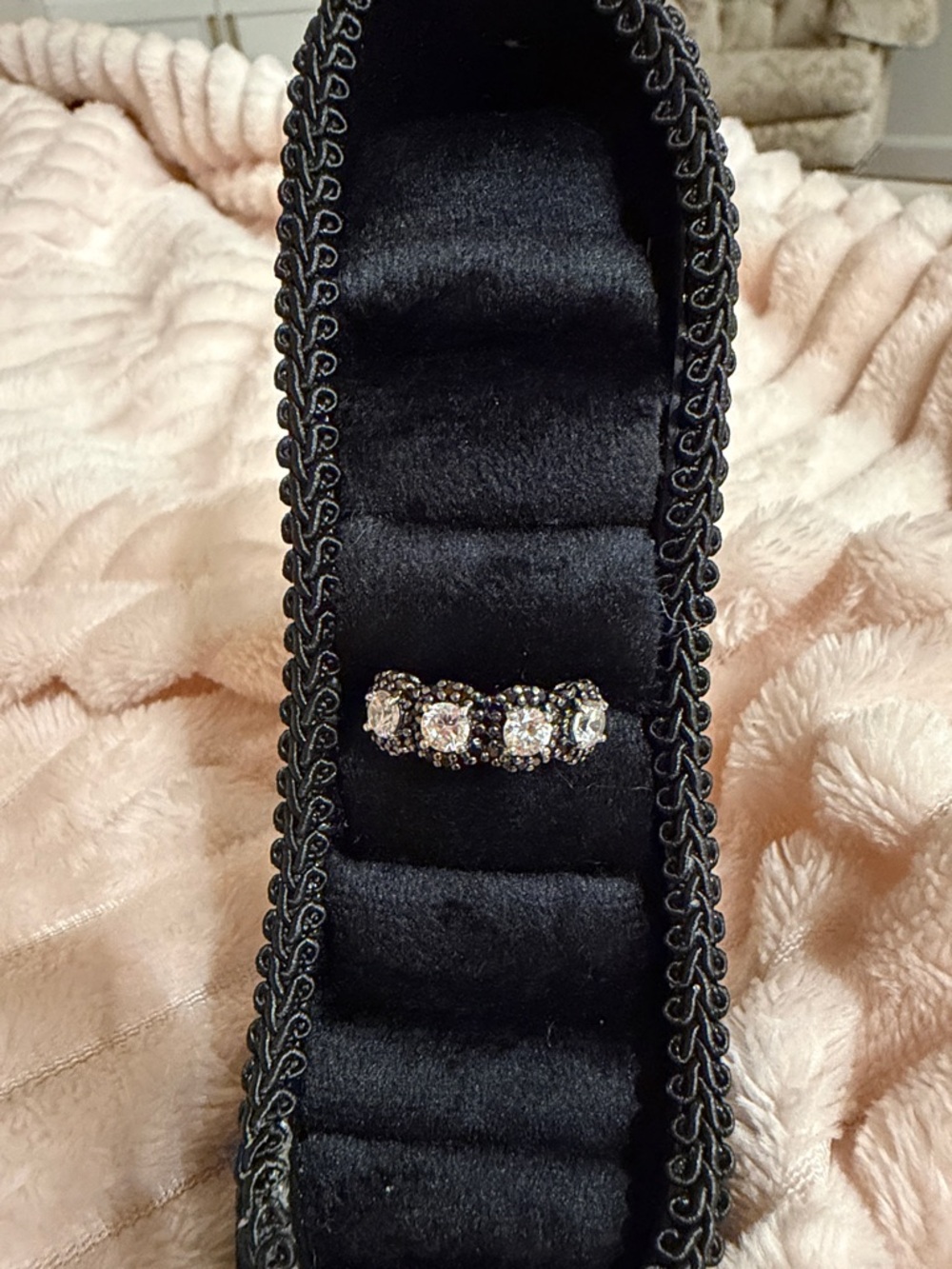 Banana Republic Black Band Ring with Clear Crystals